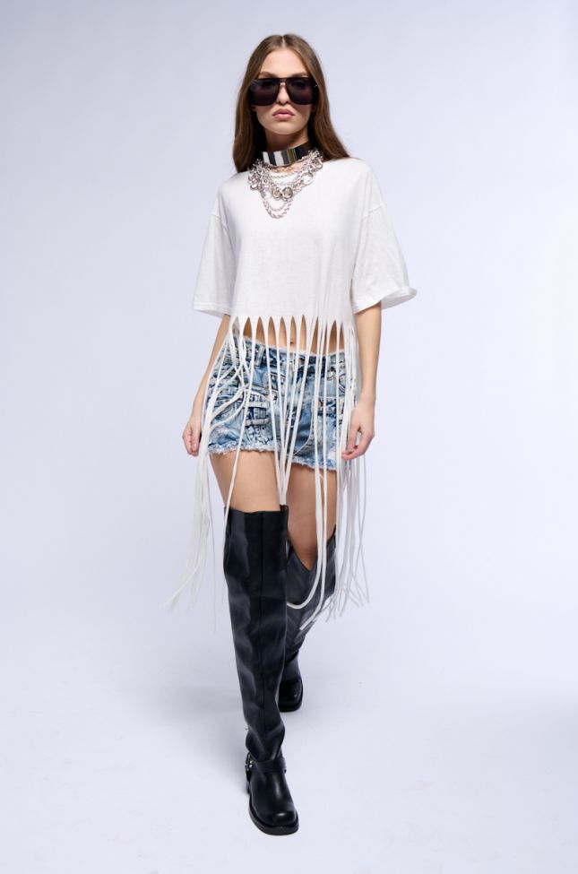 Front View Bring The Fun Fringe T Shirt In White