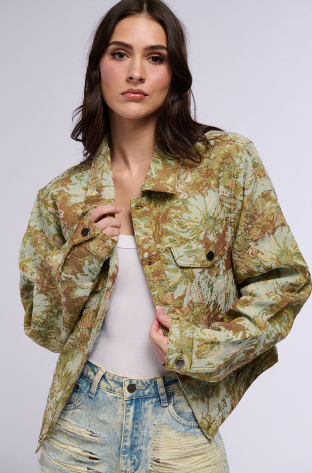 Front View Brocade Tapestry Bomber Jacket