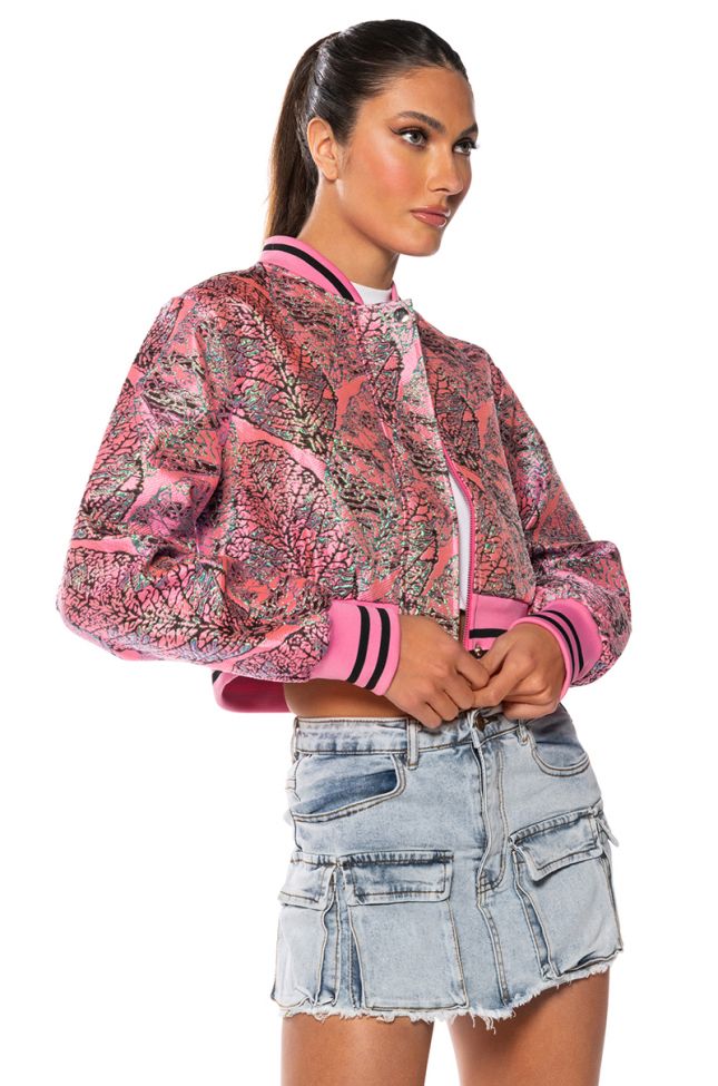Front View Brocade Tapestry Spring Bomber