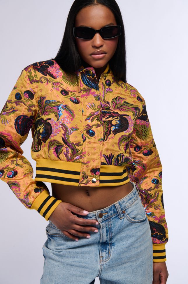 Front View Brocade Tapestry Varsity Bomber