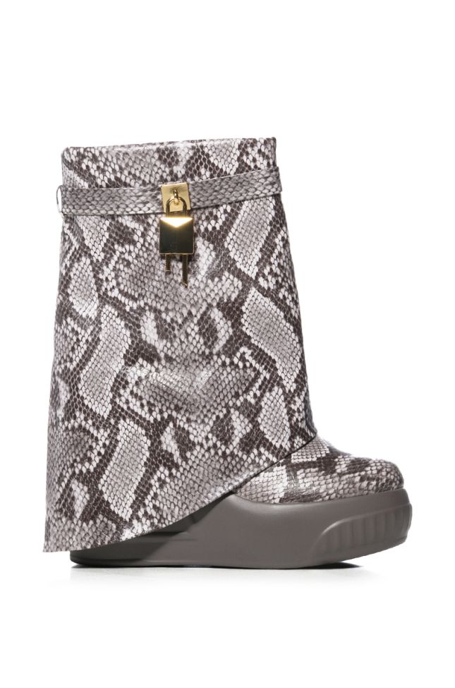 Side View Brook Pu Foldover Bootie In Python Print