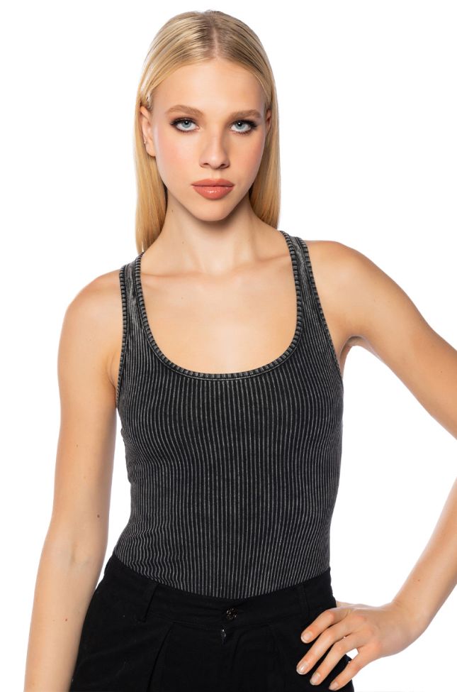 Front View Brooklyn Mineral Wash Scoop Neck Bodysuit In Grey