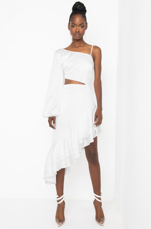 Front View Brunch Slay High Low Dress in White