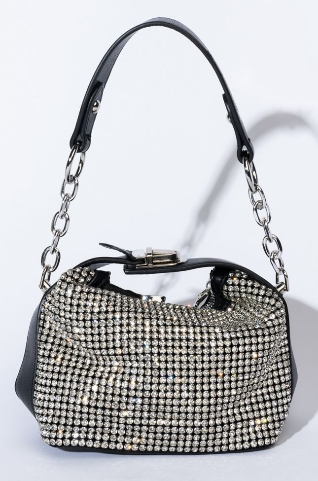 Front View Buckle Down Rhinestone Pouch Bag