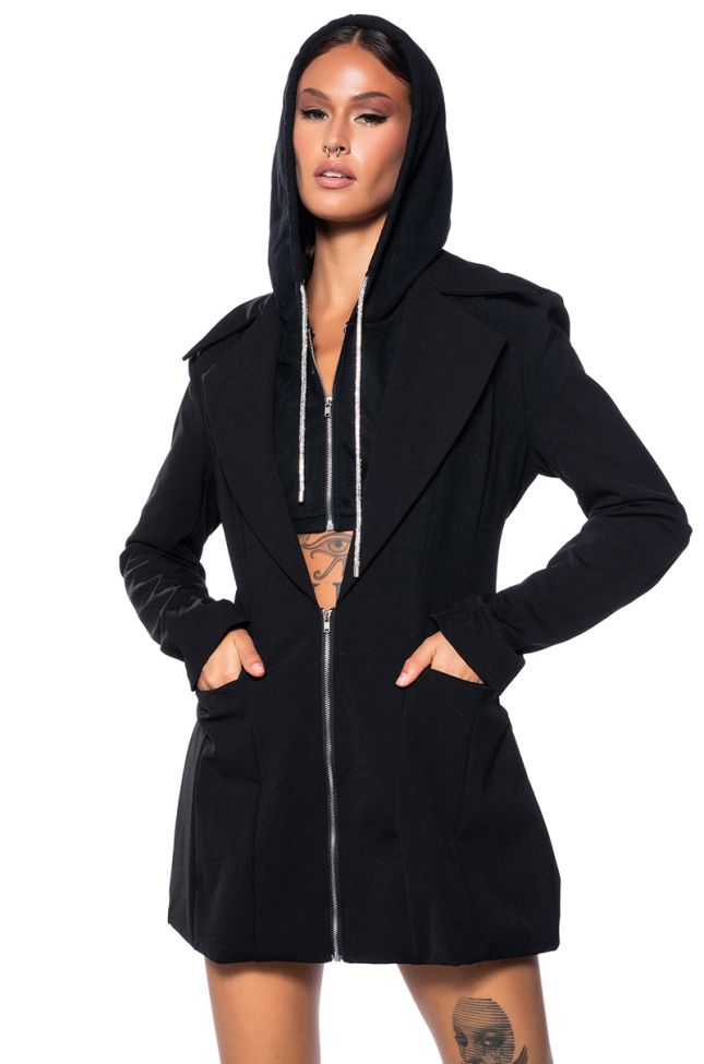 Front View Business Party Hooded Blazer Dress