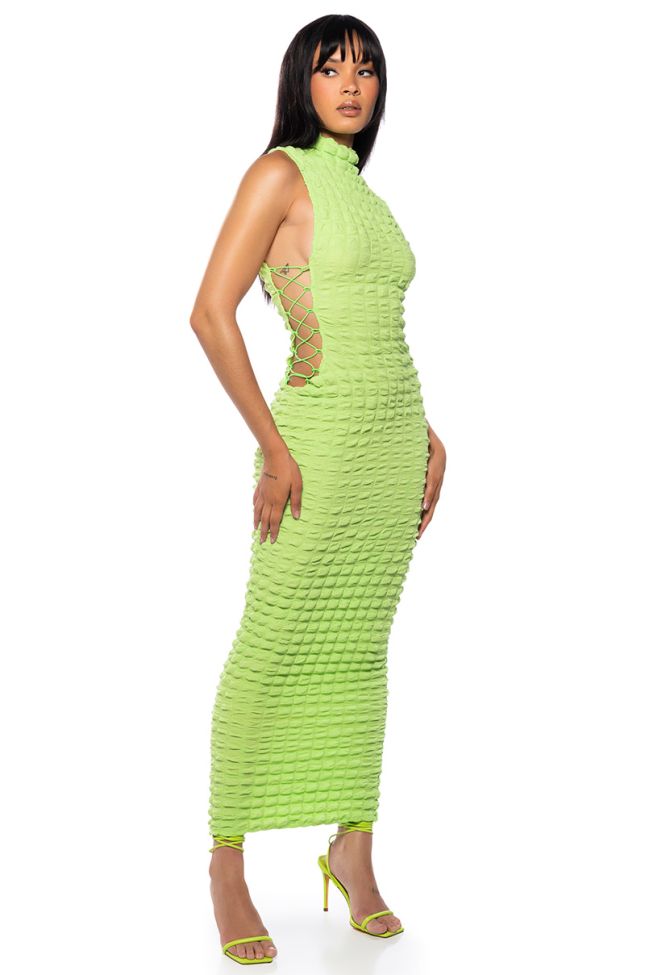 Front View Busy Gal Sleeveless Mock Neck Maxi Dress