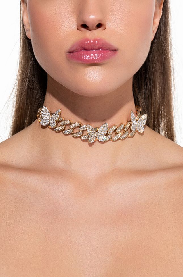Front View Butter-flyest Rhinestone Statement Necklace