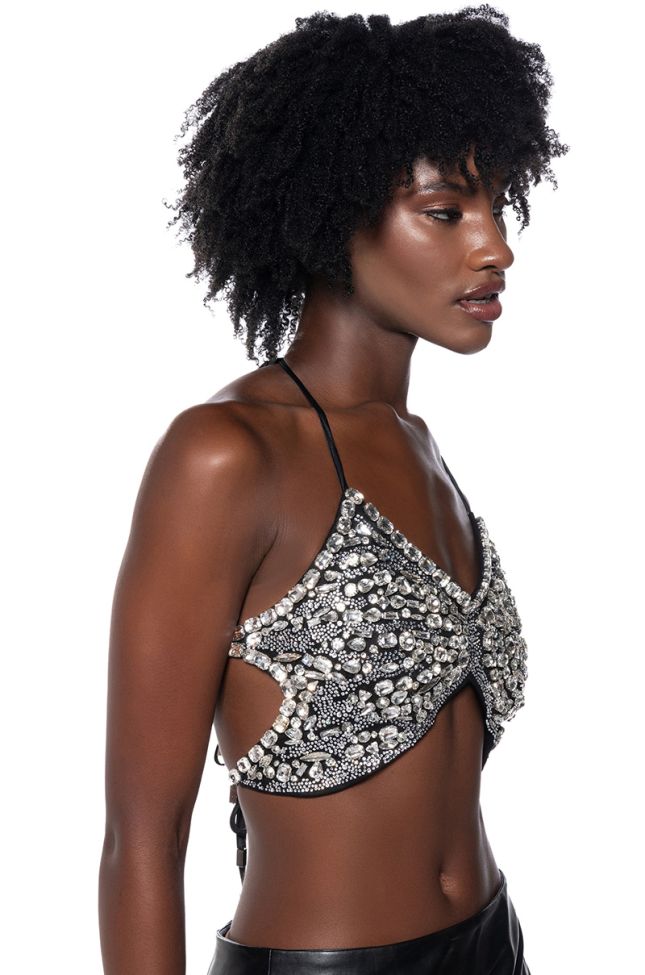 Side View Butterfly Wings Embellished Halter Top