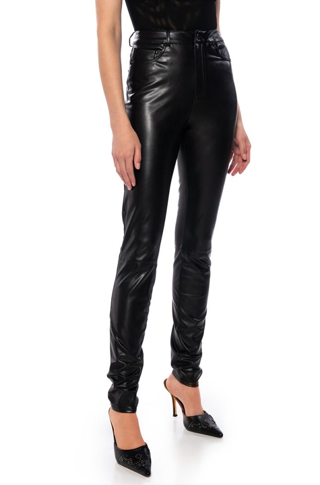 Front View Buttery Faux Leather Pants With 4 Way Stretch In Black