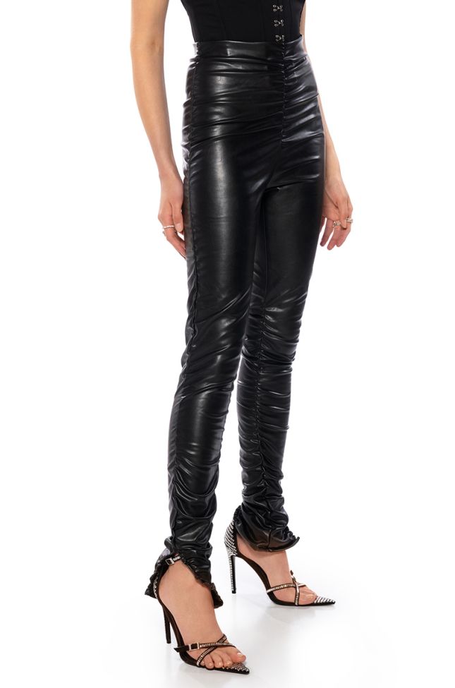 Front View Buttery Ruched Faux Leather Leggings