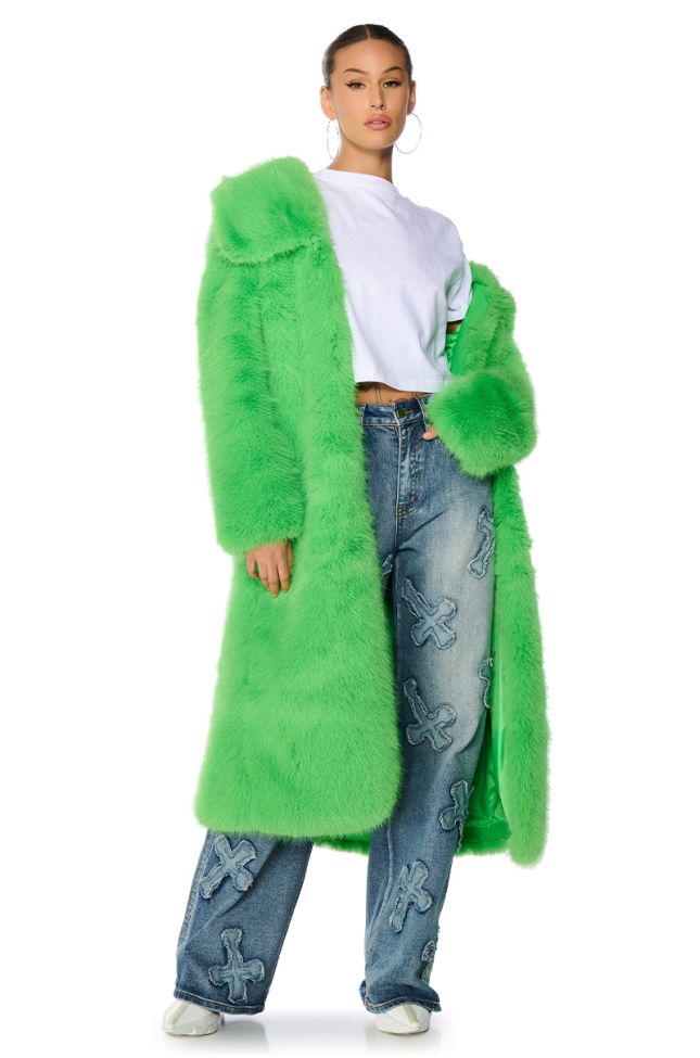 Front View Cadence Faux Fur Long Jacket