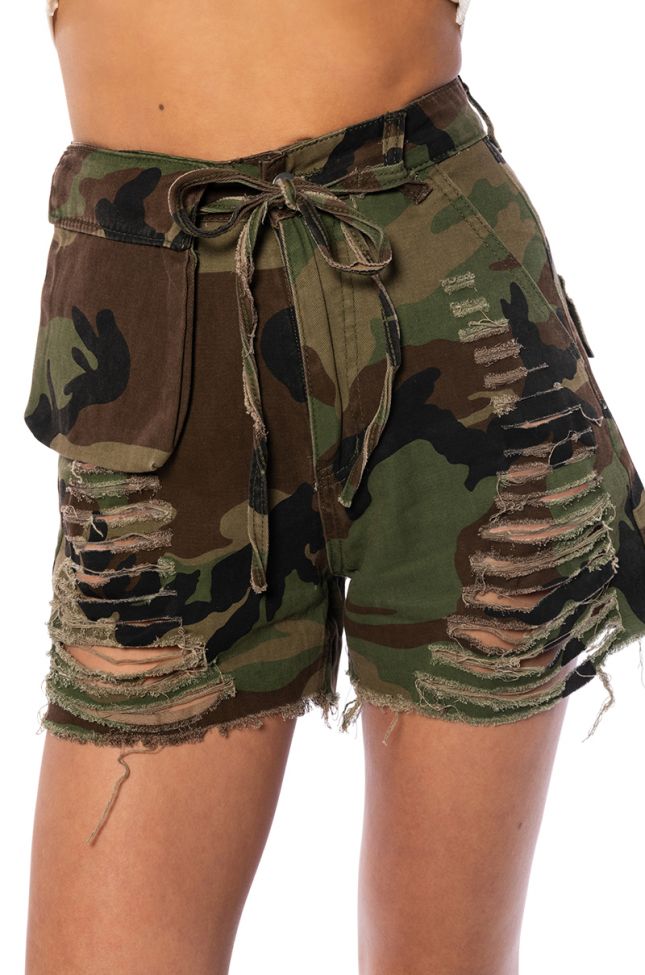 Detail View Cadet Couture Distressed Camo Short