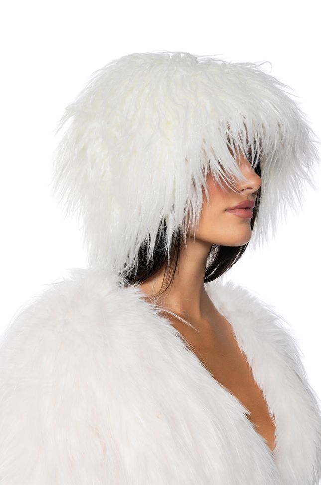 Front View Call Me Crazy Faux Mohair Bucket Hat In Ivory