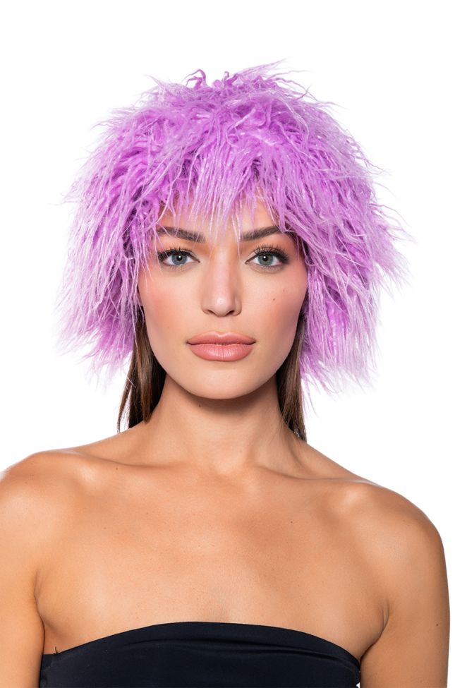 Front View Call Me Crazy Faux Mohair Bucket Hat In Purple