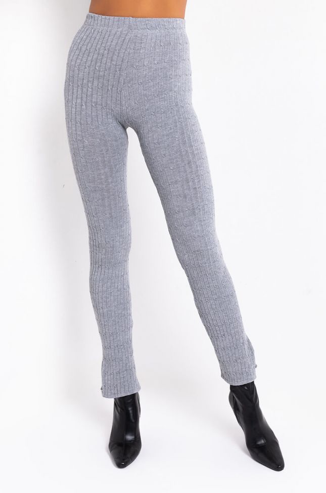 Front View Call Me Your Boo Sweater Knit Legging With A Slit in Heather Grey