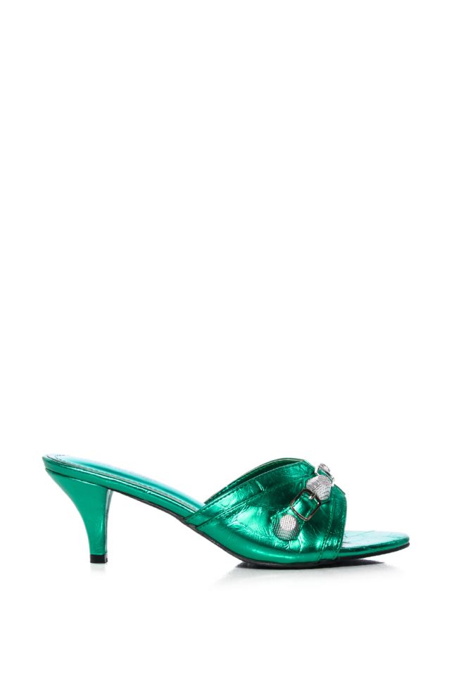 Side View Cameli Studded Mule Sandal In Green
