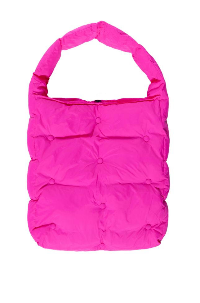 Side View Camping Tufted Puffer Tote In Pink