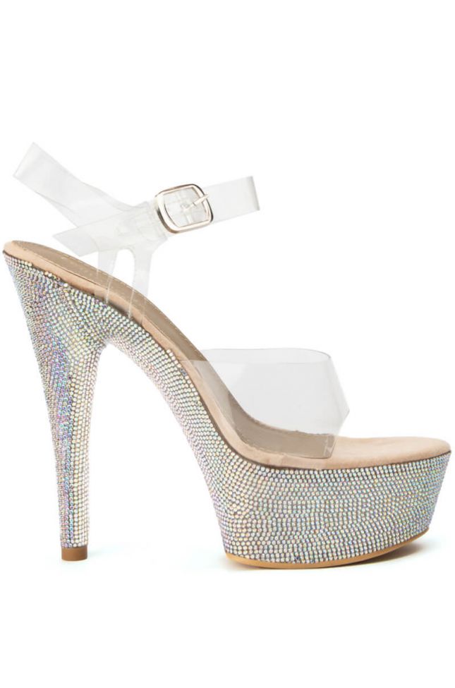 Front View Candy Bling Chunky Platform Sandal In Clear Pvc