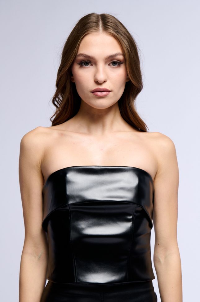 Front View Carrie Faux Leather Tube Top Corset