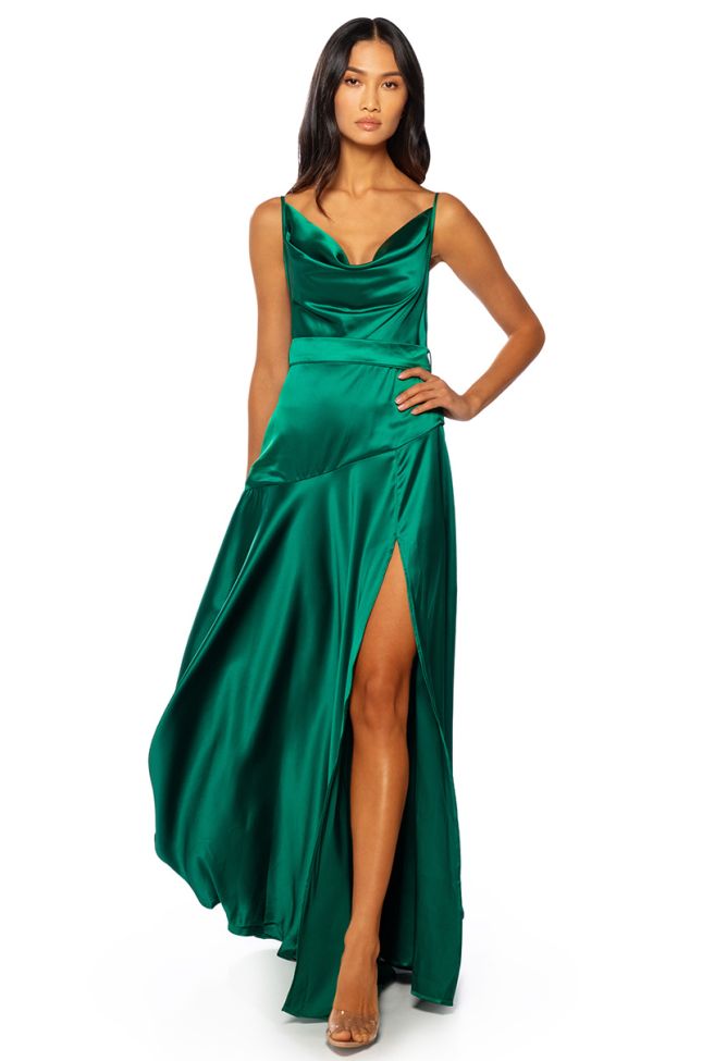 Front View Cassidee Cowl Neck Maxi Dress In Emerald