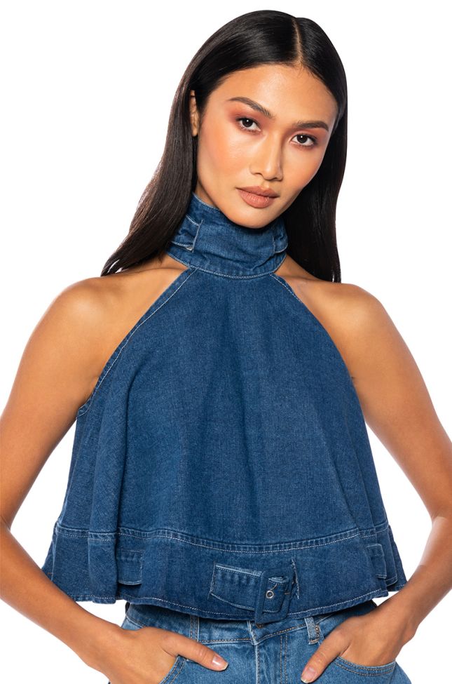 Side View Cassie Belted High Neck Sleeveless Top