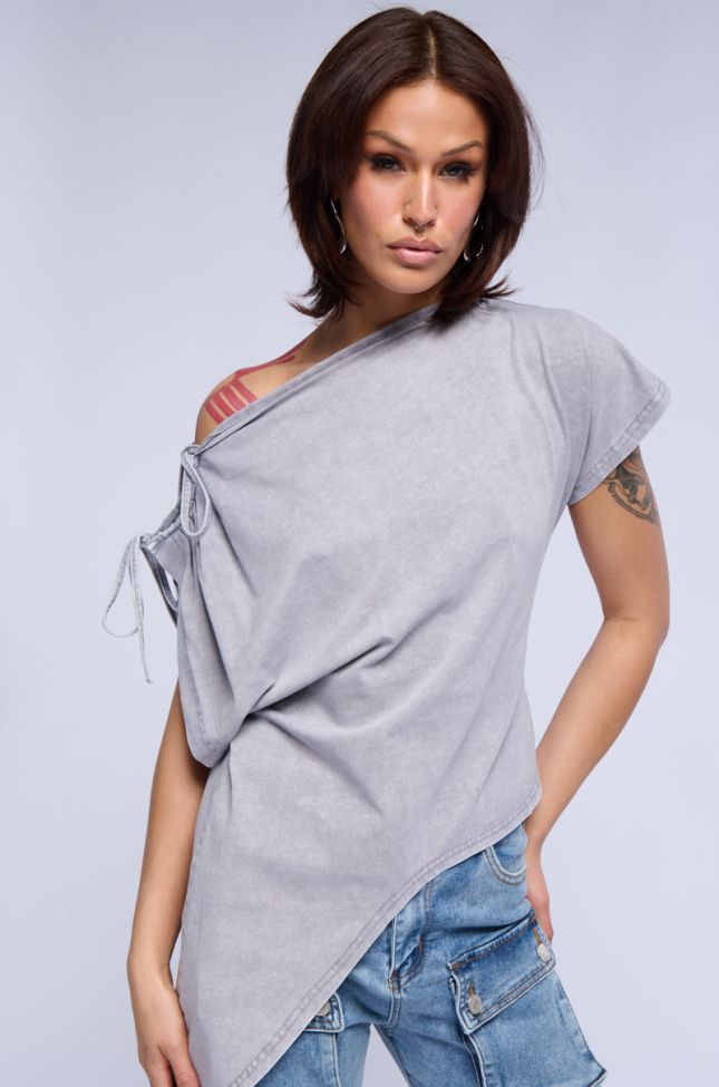 Front View Catie Boat Neck Asymmetrical Tshirt