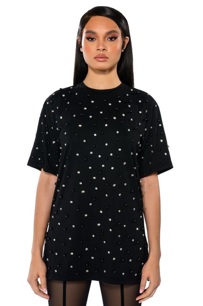 Front View Cece Embellished Oversized T Shirt