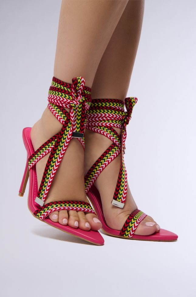 Front View Celina Pink Sandal With Multi Color Laces
