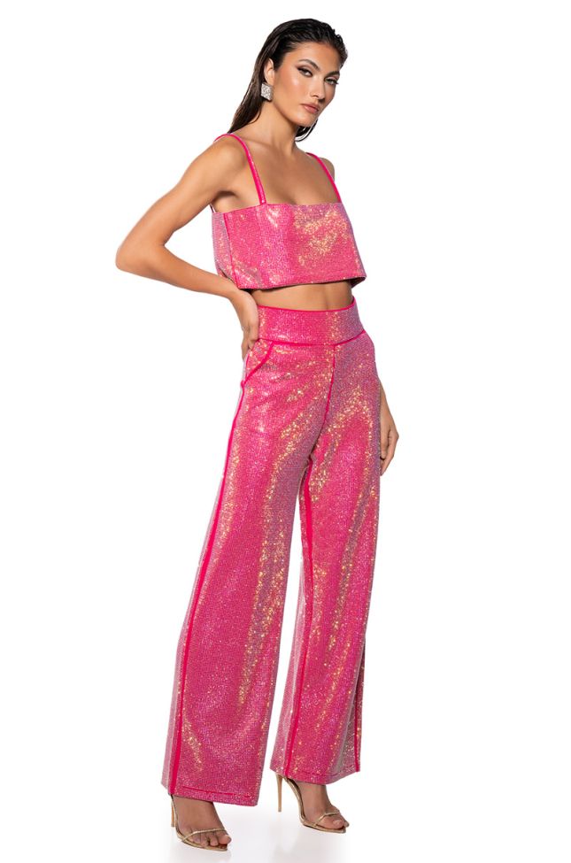 Side View Center Of Attention Rhinestone Pant In Pink
