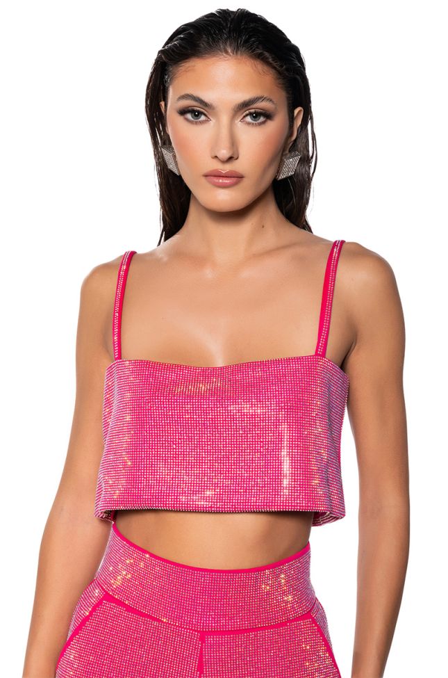 Front View Center Of Attention Rhinestone Top In Pink