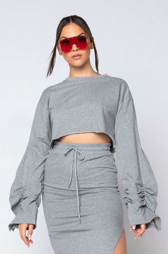 Front View Cest La Fuccin Vie Cropped Top in Grey