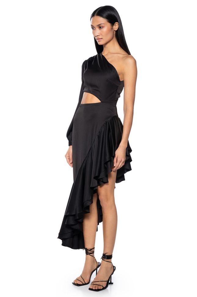 Front View Cha Cha High Low Cutout Maxi Dress In Black
