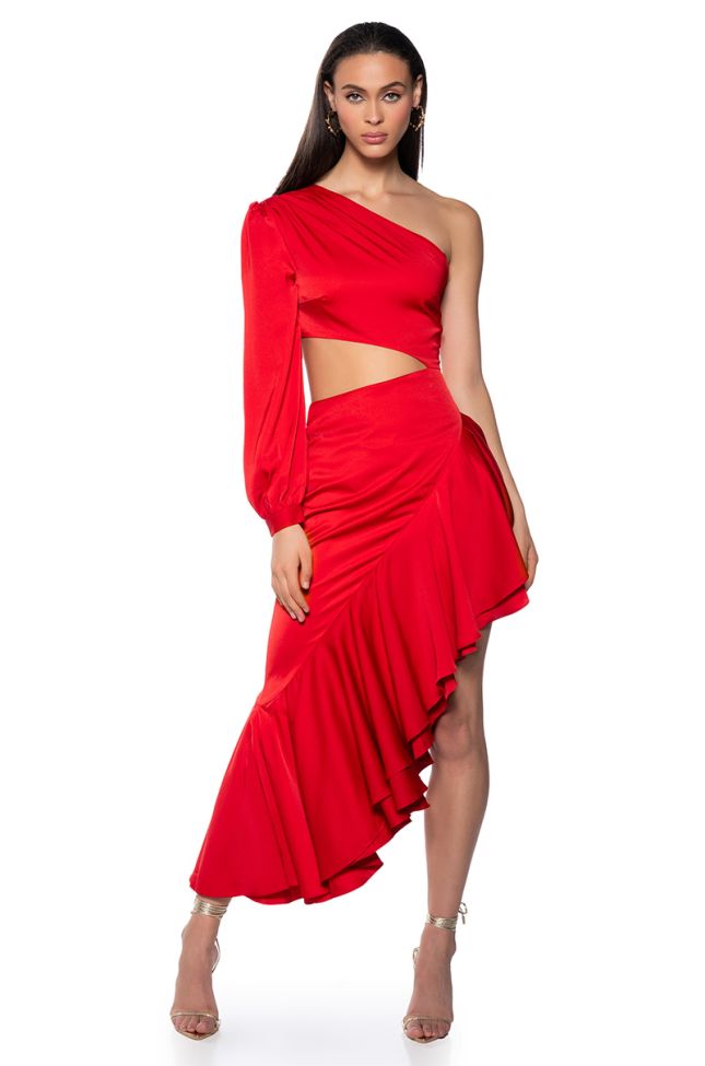 Front View Cha Cha High Low Cutout Maxi Dress In Red