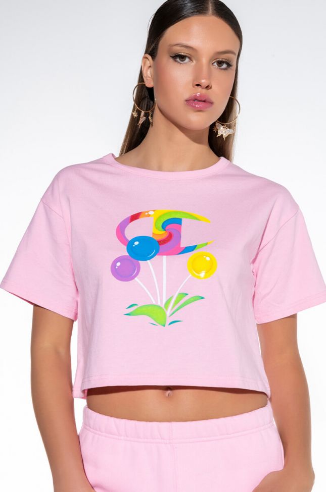 Front View Champion Candy Land Cropped Heritage Tee - Graphic