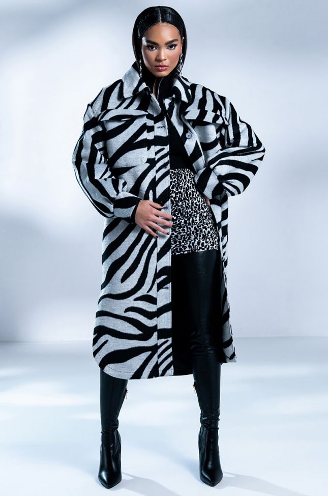 Front View Change Your Stripes Zebra Trench Shacket