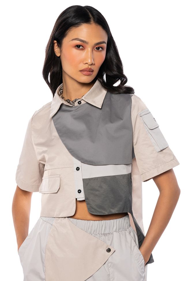 Front View Charlee Asymmetrical Buttondown Top