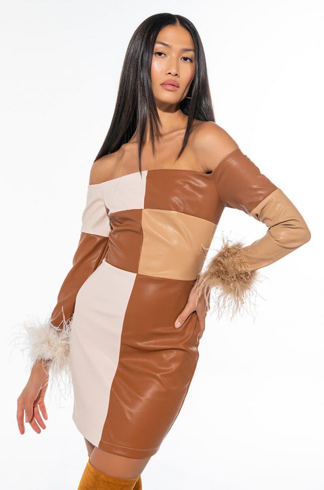 Front View Check Her Out Real Feather Pu Mini Dress