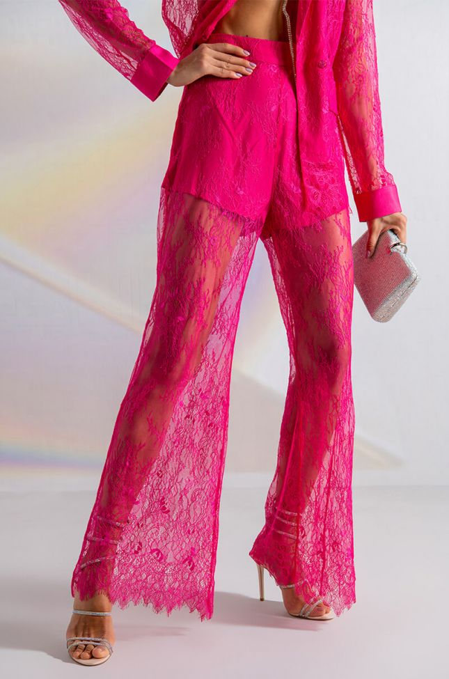 Front View Chic Life All Over Lace High Waist Wide Leg Trouser