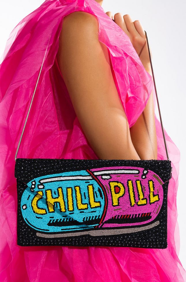 Front View Chill Pill Beaded Clutch