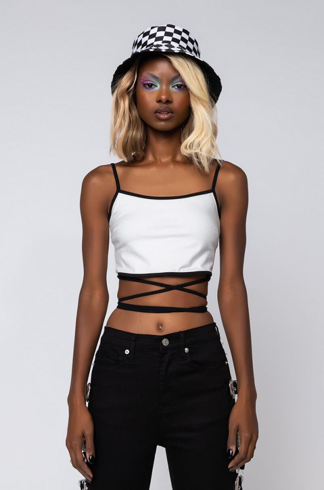 Front View Chill Vibes Cropped Spaghetti Strap Top in White