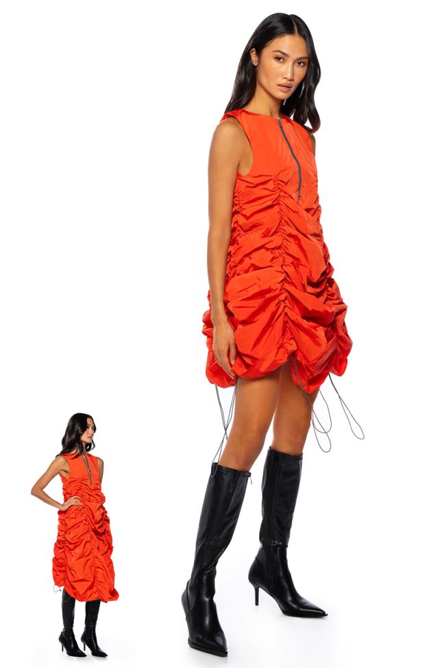 Back View Chloe Convertible Drawstring Dress In Orange