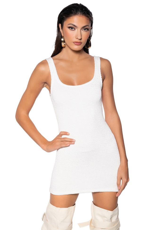 Front View Cinch Me In Knit Mini Dress In White
