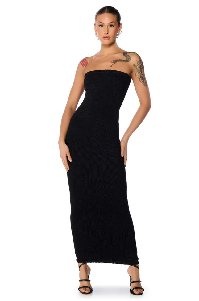 Front View Cinch Me In Knit Tube Maxi Dress In Black