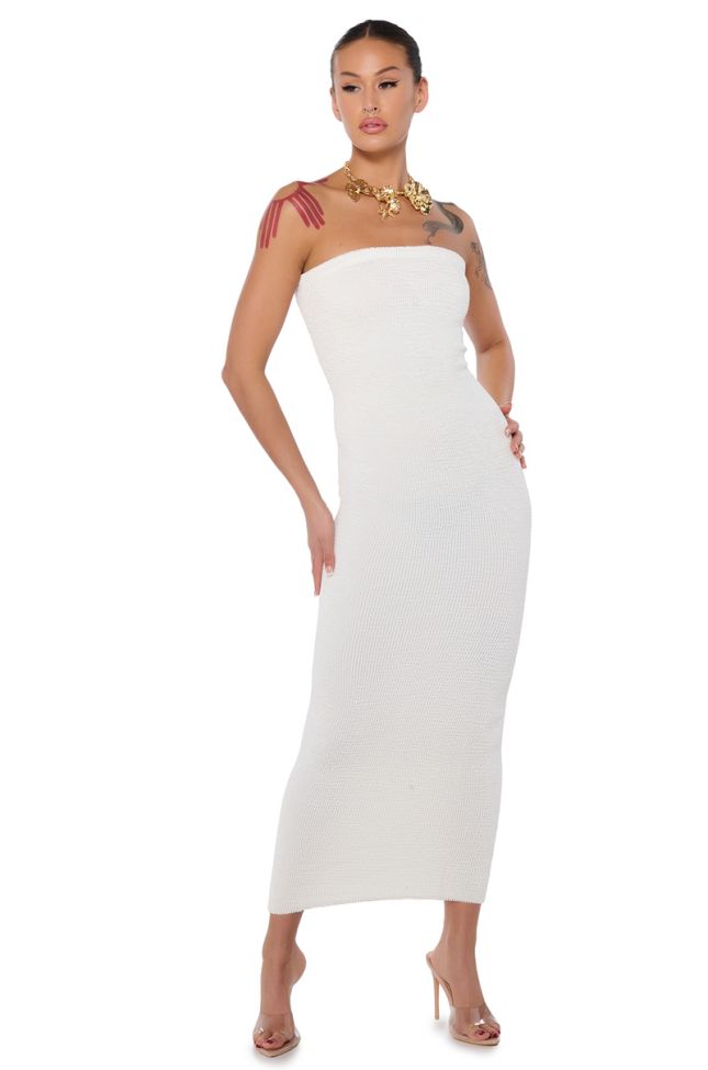 Front View Cinch Me In Knit Tube Maxi Dress In White