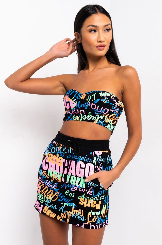 Front View City Girl Cropped Tube Top in Black Multi