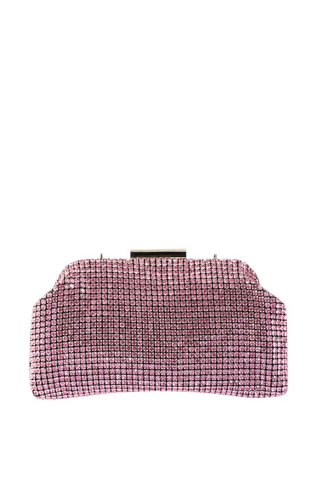Back View City Girl Rhinestone Embellished Clutch In Pink