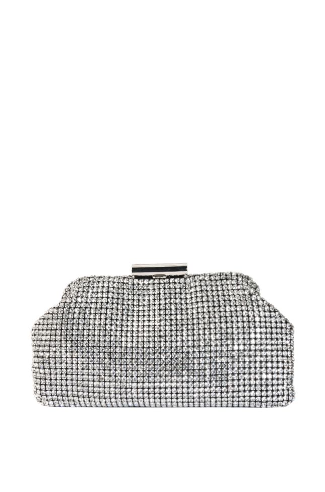 Back View City Girl Rhinestone Embellished Clutch In Silver