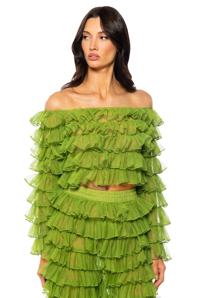 Front View Clarity Ruffled Off The Shoulder Blouse
