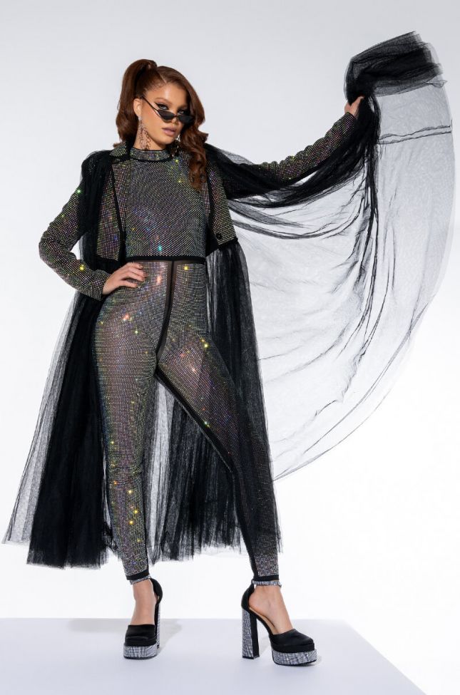 CLUB ANOTHER CLUB RHINESTONE TULLE TRENCH