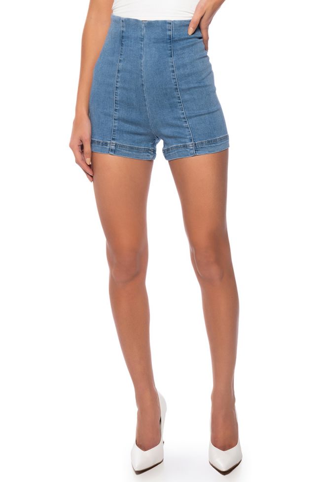 Front View Club High Waisted Denim Shorts